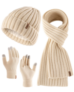 FURTALK Winter Knit Beanie Hat Scarf Touch Screen Gloves Set 3 Pieces Warm Fleece Lined Gift Set - Image 4