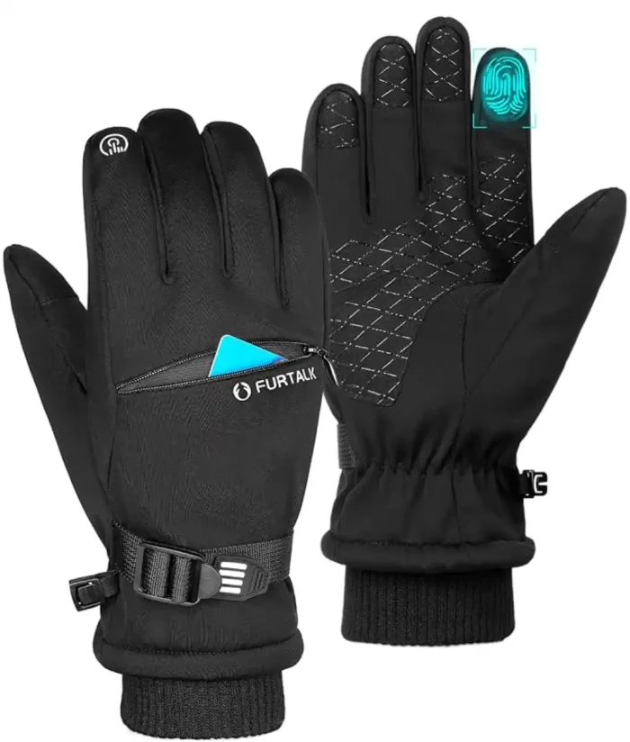 FURTALK Winter Gloves for Men Women Polyester Zipper Adjustable Strap Waterproof Windproof Gloves - Image 1