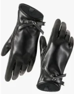 FURTALK Winter PU Leather Gloves for Women with Bow-Accent Cold Weather Touchscreen Driving Warm Fleece Lined