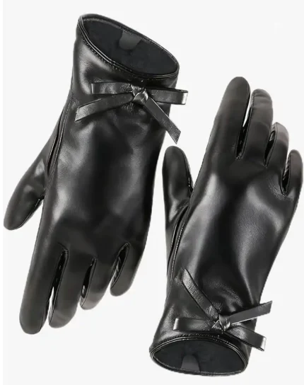FURTALK Winter PU Leather Gloves for Women with Bow-Accent Cold Weather Touchscreen Driving Warm Fleece Lined