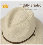 FURTALK Womens Summer Straw Sun Hats Wide Brim Panama Fedora Beach Hat with Wind Lanyard UPF 80+ - Image 2