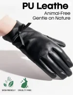 FURTALK Winter PU Leather Gloves for Women with Bow-Accent Cold Weather Touchscreen Driving Warm Fleece Lined - Image 2
