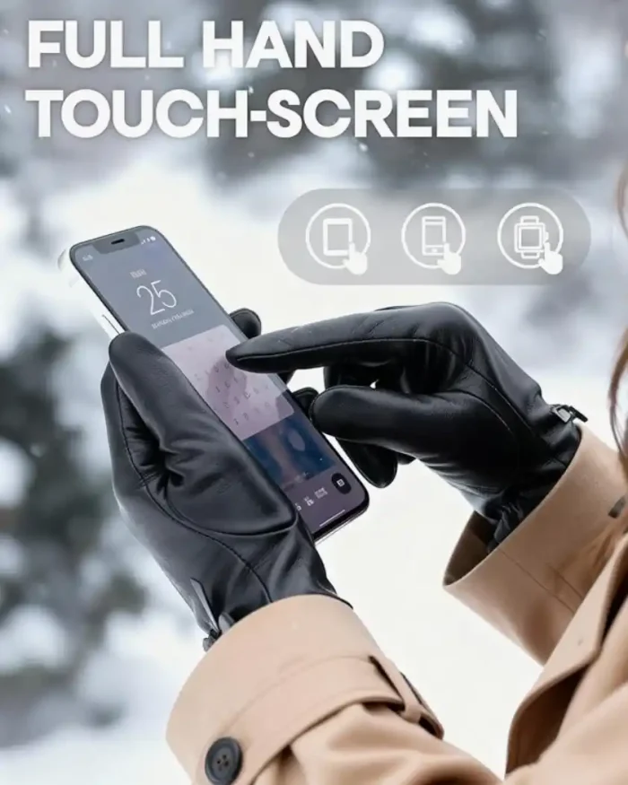 FURTALK Winter PU Leather Gloves for Women with Bow-Accent Cold Weather Touchscreen Driving Warm Fleece Lined - Image 4