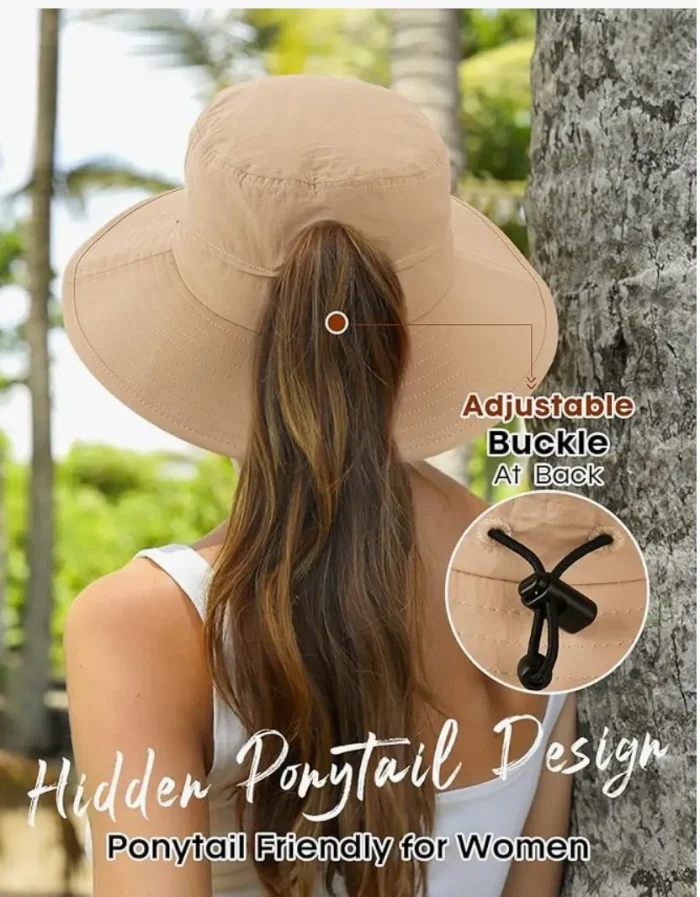 FURTALK Sun Hats for Women with Ponytail Hole Men Beach Hiking UPF 80+ Foldable Hiking Summer UV Protection Bucket Hats - Image 2
