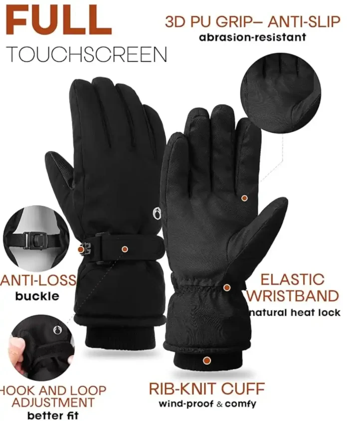 FURTALK Winter Gloves for Men Women Waterproof Windproof Cold Weather Touchscreen Warm Ski Snow Outdoor Work Fleece Lined - Image 3