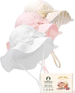 FURTALK 3 Pack Baby Sun Hat Toddler Beach Hat Girls UPF 50+ Wide Brim Infant Kids Summer Adjustable Sun Protection