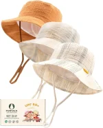 FURTALK Baby Sun Hat Muslin Cotton Toddler Bucket Hat for Girls Boys Wide Brim UPF 50+ Summer Beach Hats