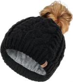 FURTALK Ponytail Beanies for Women Messy Bun Winter Hat with Tail Hole Warm Lined Knit Skull Beanie Outdoor Runner Cap