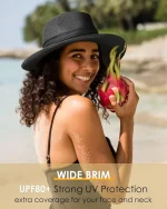 FURTALK Panama Hat Sun Hats for Women Men Wide Brim Fedora Straw Beach Hat UV UPF 80+ - Image 2