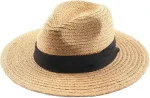 FURTALK Raffia Straw Fedora Hat for Men Women Wide Brim Panama Hat UPF 80+ Sun Protection Summer Beach Hat - Image 2