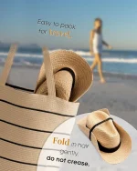 FURTALK Raffia Straw Fedora Hat for Men Women Wide Brim Panama Hat UPF 80+ Sun Protection Summer Beach Hat - Image 3