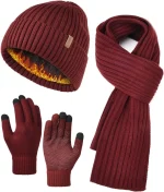 FURTALK Winter Warm Knit Beanie Hat Long Scarf Touchscreen Gloves Set Fleece Lined Skull Cap for Men Women