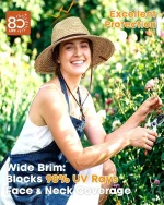 FURTALK Wheat Straw Sun Hat Summer Wide Brim Panama Fedora Beach Hat with Wind Lanyard, UPF 80+ Sun Protection - Image 3