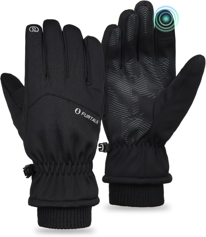 FURTALK Winter Gloves for Men Women Polyester Zipper Adjustable Strap Waterproof Windproof Gloves - Image 3