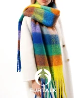 FURTALK Winter Scarf for Women, Oversized Plaid Chunky Thick Blanket Scarves Warm Colorful Cold Weather Long Wrap - Image 2