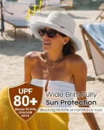 FURTALK Sun Hat for Women UPF 80+ Wide Brim, Packable Bucket Hat with Ponytail Hole for Hiking Travel Outdoor - Image 2
