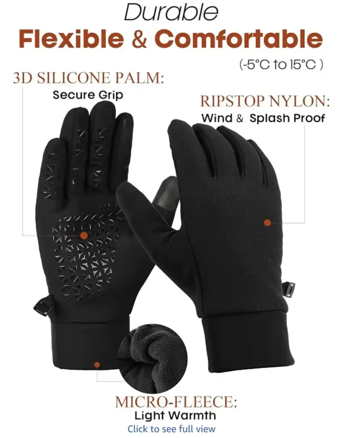 FURTALK Lightweight Gloves for Men Women with Spliced Design Cool Weather Anti-Slip Running Cycling Driving Warm Fleece Lined - Image 3